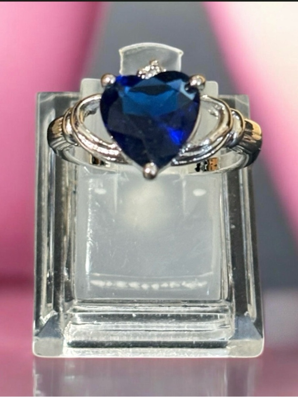 Heart-Cut Blue Sapphire CZ Ring